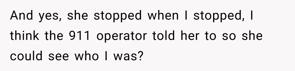 And yes, she stopped when I stopped, I think the 911 operator told her to so she could see who I was?