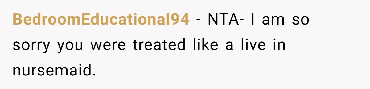 BedroomEducational94 − NTA- I am so sorry you were treated like a live in nursemaid.