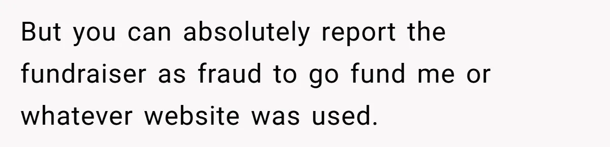 But you can absolutely report the fundraiser as fraud to go fund me or whatever website was used.