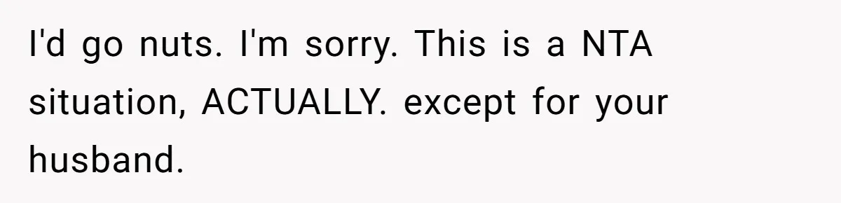 I'd go nuts. I'm sorry. This is a NTA situation, ACTUALLY. except for your husband.