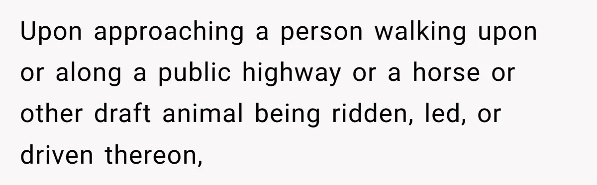 Upon approaching a person walking upon or along a public highway or a horse or other draft animal being ridden, led, or driven thereon,