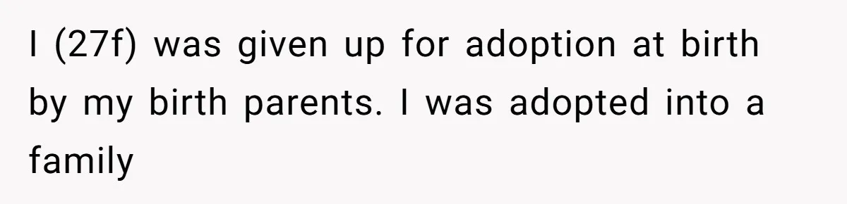 I (27f) was given up for adoption at birth by my birth parents. I was adopted into a family
