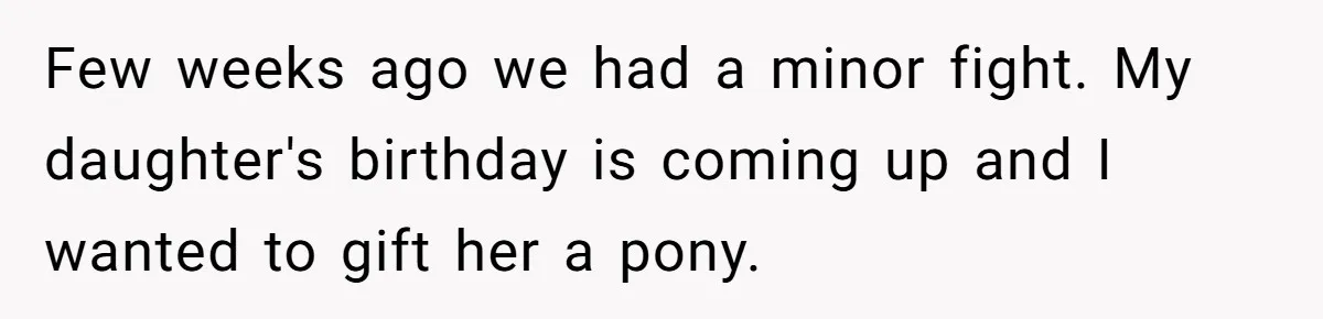 Few weeks ago we had a minor fight. My daughter's birthday is coming up and I wanted to gift her a pony.
