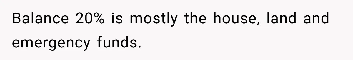 Balance 20% is mostly the house, land and emergency funds.