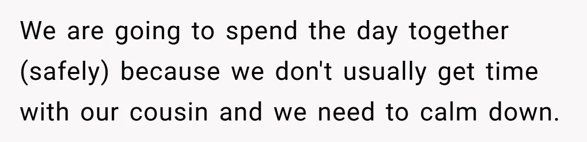 We are going to spend the day together (safely) because we don't usually get time with our cousin and we need to calm down.