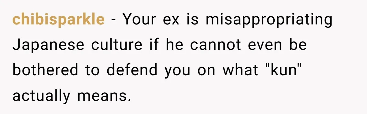 chibisparkle − Your ex is misappropriating Japanese culture if he cannot even be bothered to defend you on what "kun" actually means.