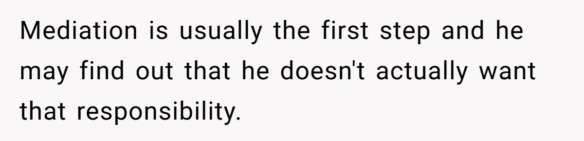 Mediation is usually the first step and he may find out that he doesn't actually want that responsibility.