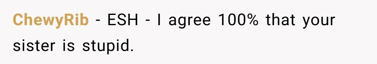 ChewyRib − ESH - I agree 100% that your sister is stupid.