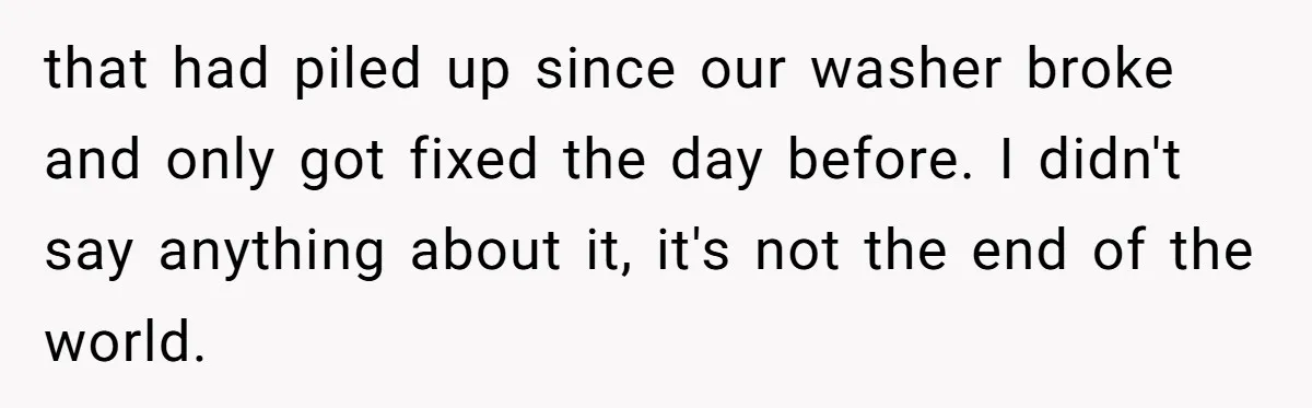 that had piled up since our washer broke and only got fixed the day before. I didn't say anything about it, it's not the end of the world.