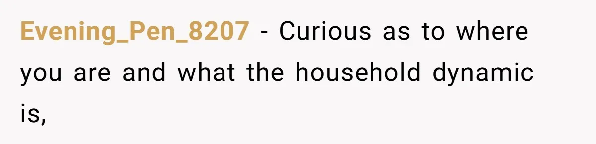 Evening_Pen_8207 − Curious as to where you are and what the household dynamic is,