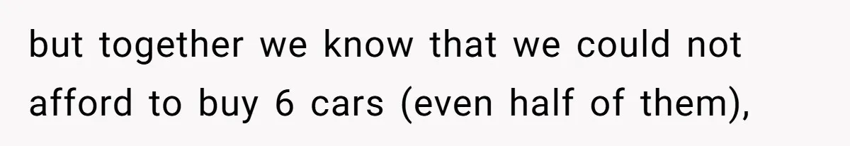 but together we know that we could not afford to buy 6 cars (even half of them),