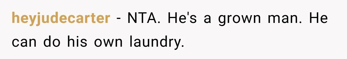 heyjudecarter − NTA. He's a grown man. He can do his own laundry.