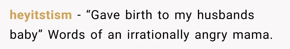 heyitstism − “Gave birth to my husbands baby” Words of an irrationally angry mama.