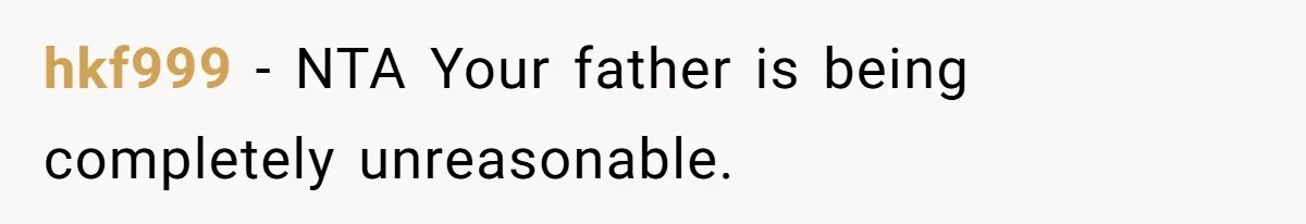 hkf999 − NTA Your father is being completely unreasonable.