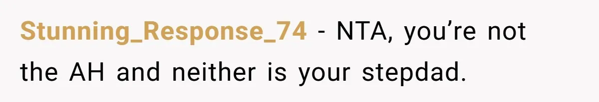 Stunning_Response_74 − NTA, you’re not the AH and neither is your stepdad.