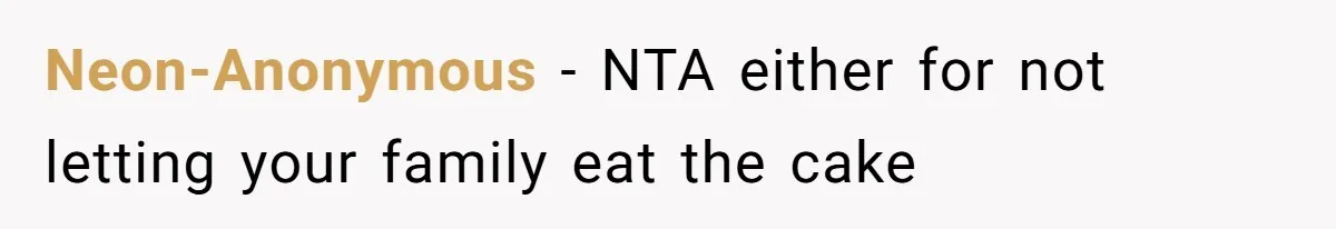 Neon-Anonymous − NTA either for not letting your family eat the cake