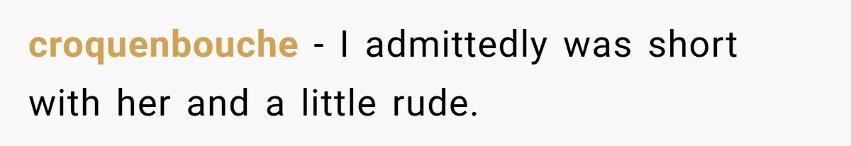 croquenbouche − I admittedly was short with her and a little rude. ​