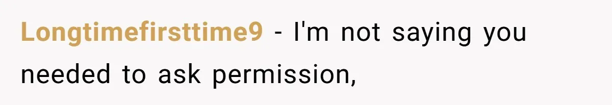 Longtimefirsttime9 − I'm not saying you needed to ask permission,