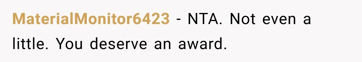 MaterialMonitor6423 − NTA. Not even a little. You deserve an award.