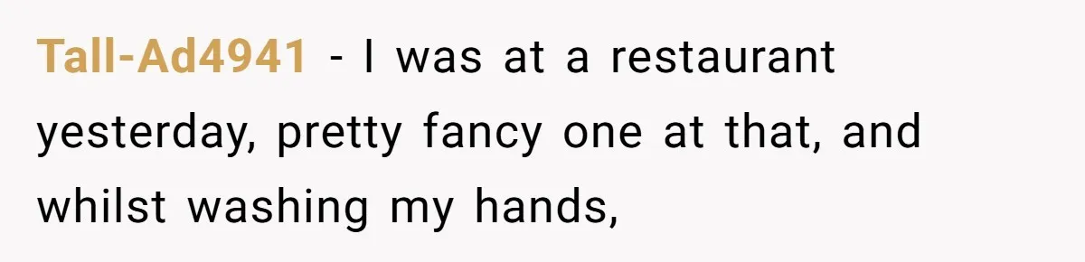 Tall-Ad4941 − I was at a restaurant yesterday, pretty fancy one at that, and whilst washing my hands,