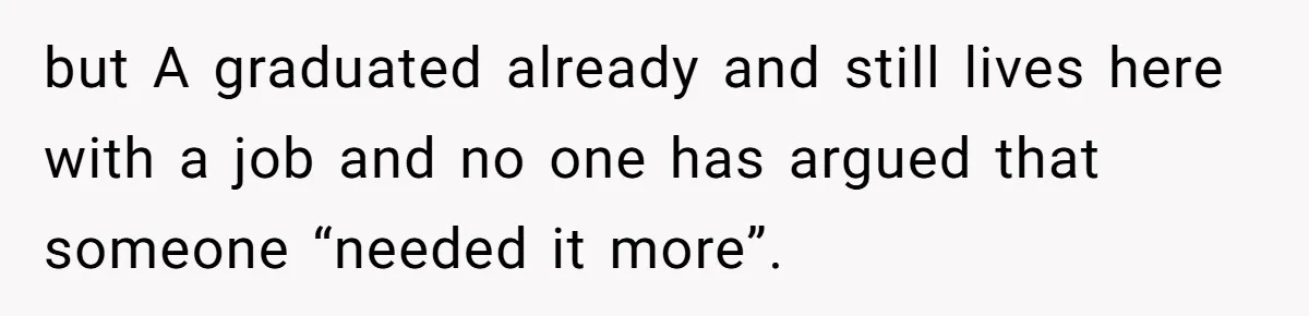 but A graduated already and still lives here with a job and no one has argued that someone “needed it more”.
