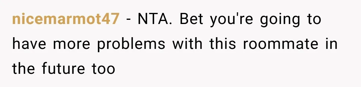 nicemarmot47 − NTA. Bet you're going to have more problems with this roommate in the future too