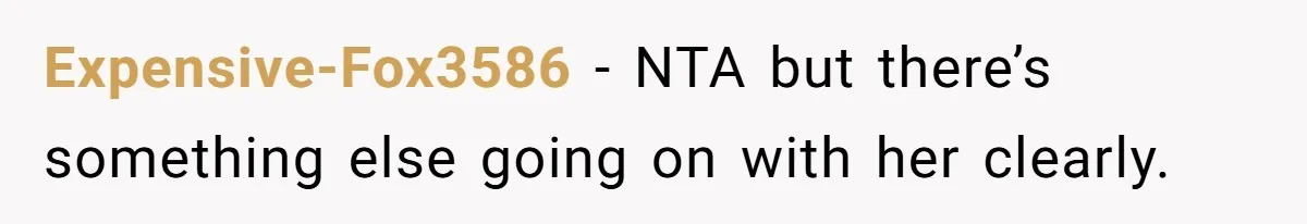 Expensive-Fox3586 − NTA but there’s something else going on with her clearly.