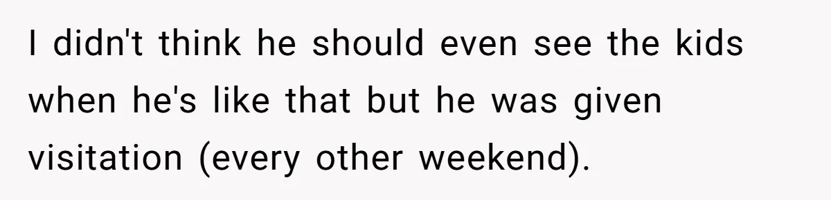 I didn't think he should even see the kids when he's like that but he was given visitation (every other weekend).