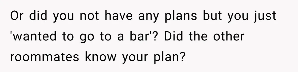 Or did you not have any plans but you just 'wanted to go to a bar'? Did the other roommates know your plan?