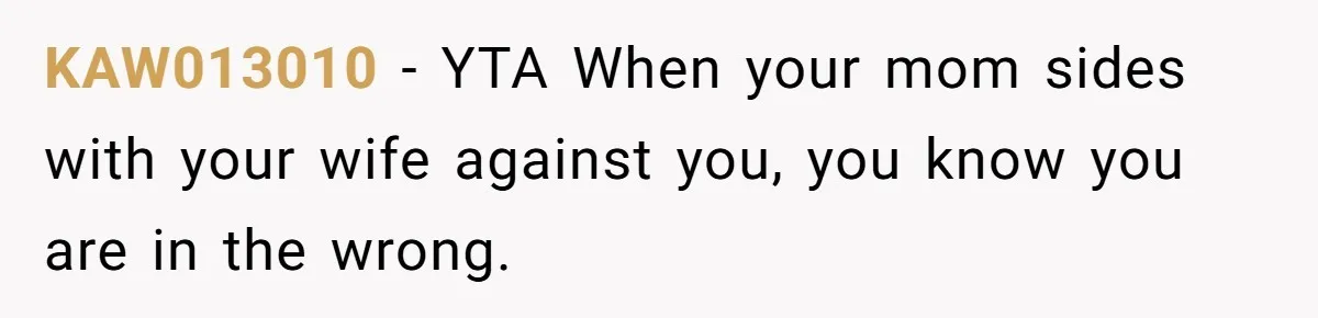 KAW013010 − YTA When your mom sides with your wife against you, you know you are in the wrong.