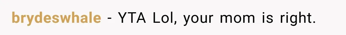 brydeswhale − YTA Lol, your mom is right.