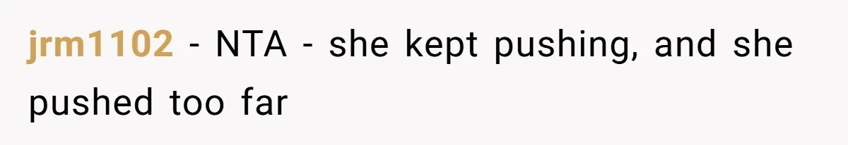 jrm1102 − NTA - she kept pushing, and she pushed too far