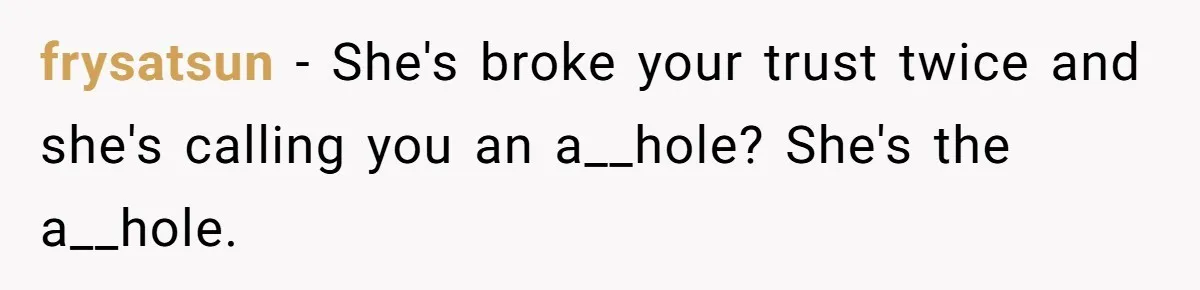 frysatsun − She's broke your trust twice and she's calling you an a__hole? She's the a__hole.