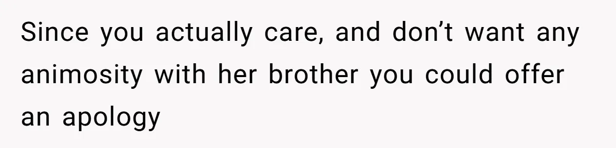 Since you actually care, and don’t want any animosity with her brother you could offer an apology