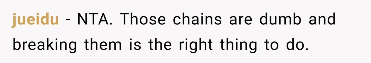 jueidu − NTA. Those chains are dumb and breaking them is the right thing to do.