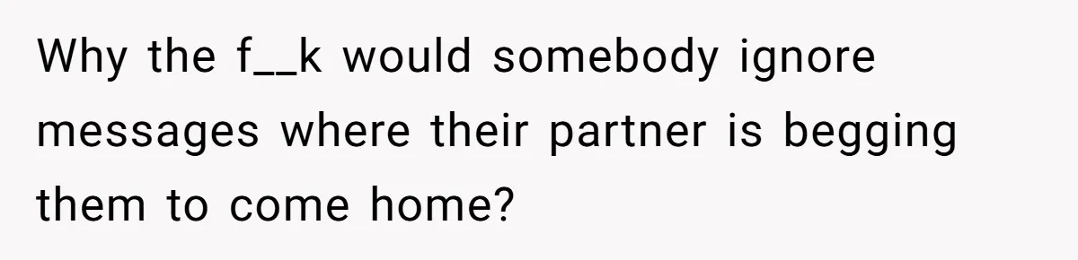 Why the f__k would somebody ignore messages where their partner is begging them to come home?
