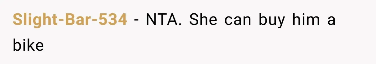 Slight-Bar-534 − NTA. She can buy him a bike
