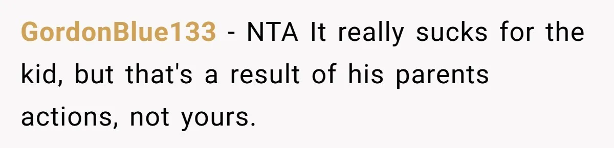 GordonBlue133 − NTA It really sucks for the kid, but that's a result of his parents actions, not yours.