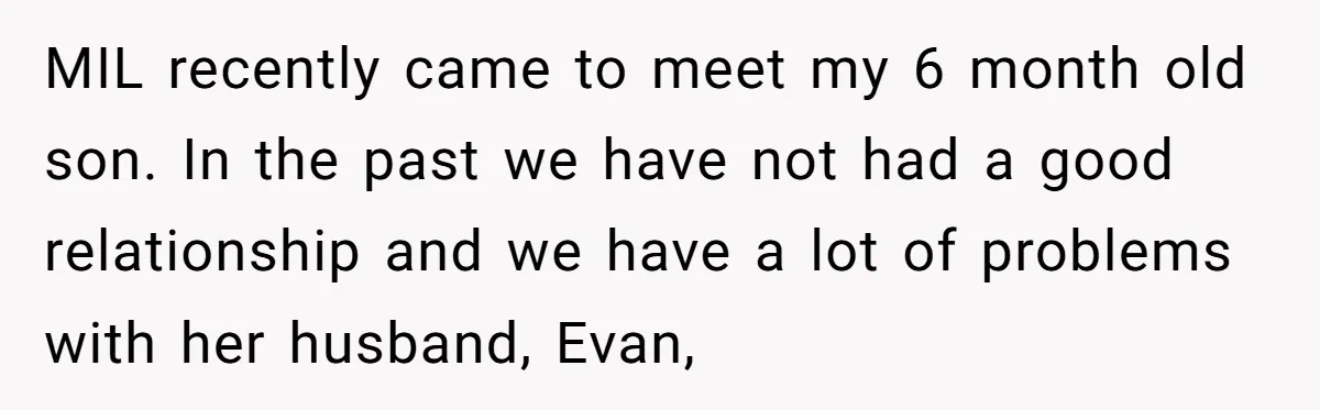 MIL recently came to meet my 6 month old son. In the past we have not had a good relationship and we have a lot of problems with her husband,...