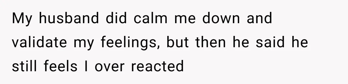 My husband did calm me down and validate my feelings, but then he said he still feels I over reacted