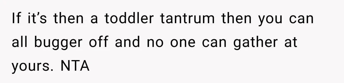 If it’s then a toddler tantrum then you can all bugger off and no one can gather at yours. NTA