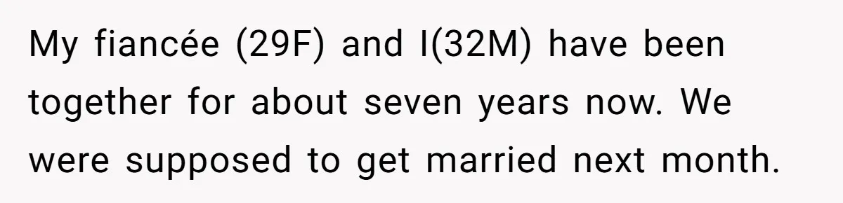 My fiancée (29F) and I(32M) have been together for about seven years now. We were supposed to get married next month.