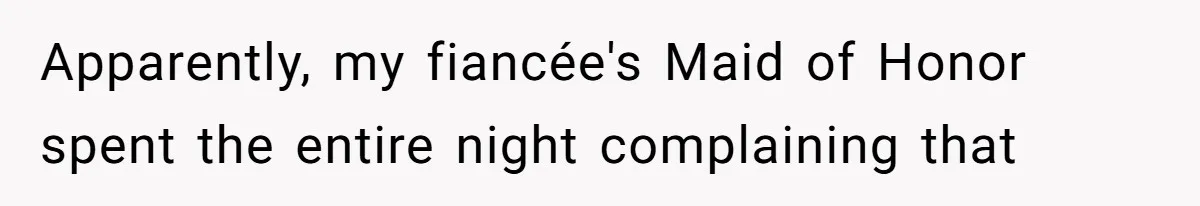Apparently, my fiancée's Maid of Honor spent the entire night complaining that