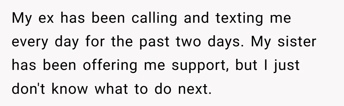 My ex has been calling and texting me every day for the past two days. My sister has been offering me support, but I just don't know what to do...