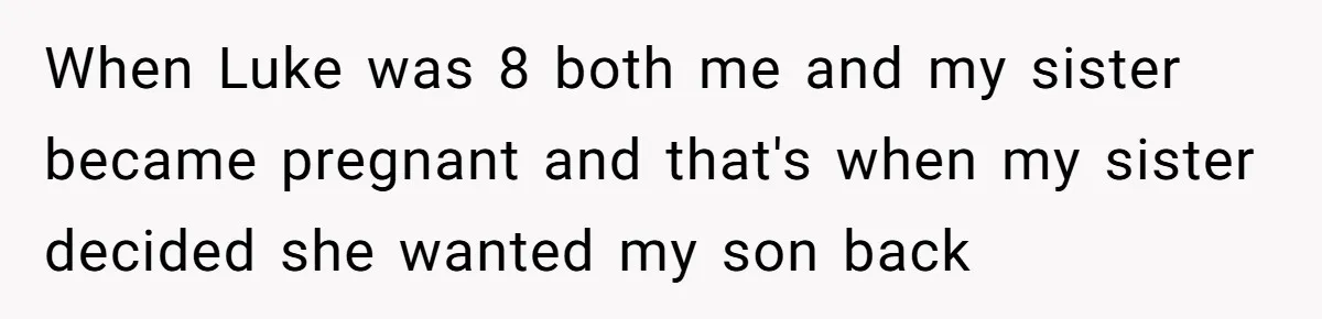 When Luke was 8 both me and my sister became pregnant and that's when my sister decided she wanted my son back