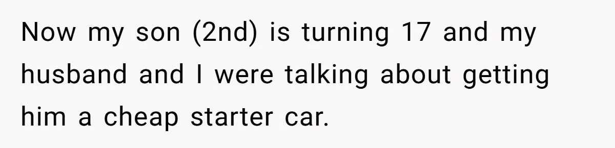 Now my son (2nd) is turning 17 and my husband and I were talking about getting him a cheap starter car.