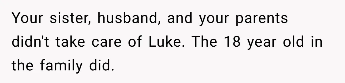 Your sister, husband, and your parents didn't take care of Luke. The 18 year old in the family did.