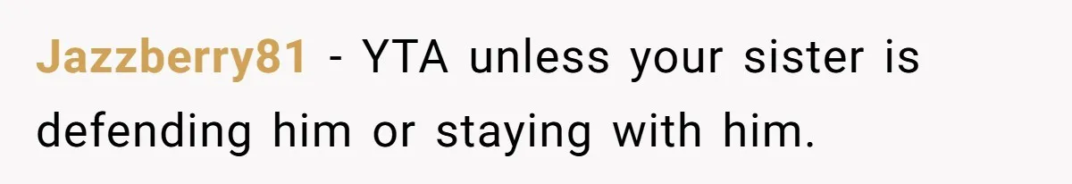 Jazzberry81 − YTA unless your sister is defending him or staying with him.