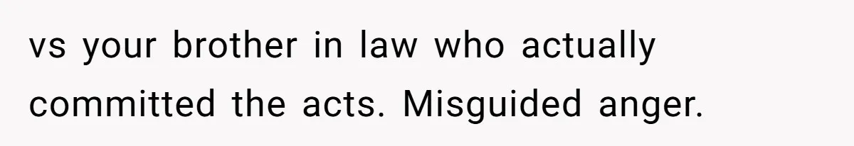 vs your brother in law who actually committed the acts. Misguided anger.