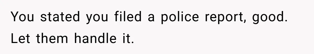 You stated you filed a police report, good. Let them handle it.